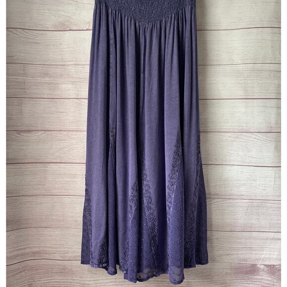 The Pyramid Collection Boho Purple Peasant Maxi Dress Floral Embroidery Size L - Picture 5 of 16